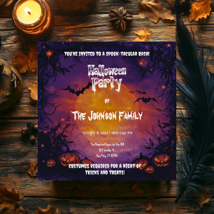 Invitation Soirée Halloween ensorcelée avec citrouilles et ch
