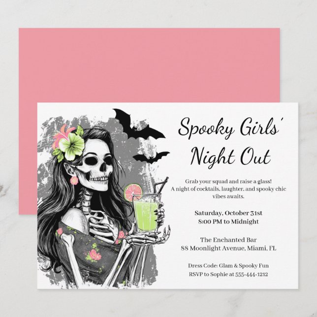 Invitation Soirée Halloween entre filles | Cocktail Party Squ (Devant / Derrière)