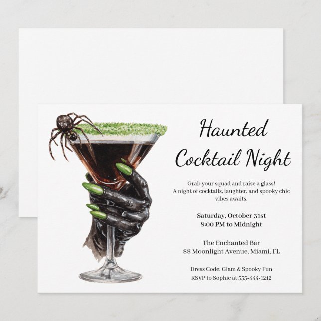 Invitation Soirée Halloween entre filles | Cocktail Party Sur (Devant / Derrière)