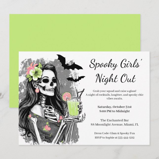 Invitation Soirée Halloween entre filles | Fête de cocktails  (Devant / Derrière)