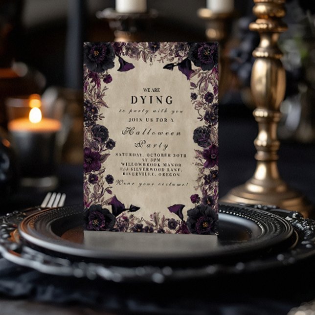 Invitation Soirée Halloween Fleur Violette Gothique (Créateur téléchargé)