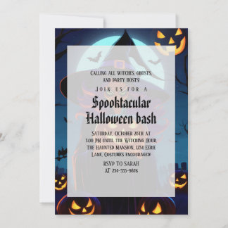 Invitation Soirée Halloween gothique de sorcière effrayante