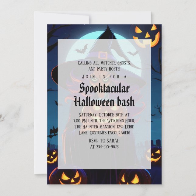 Invitation Soirée Halloween gothique de sorcière effrayante (Devant)