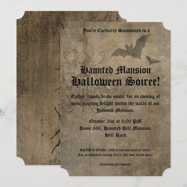 Invitation Soirée Halloween gothique vintage (Devant / Derrière)