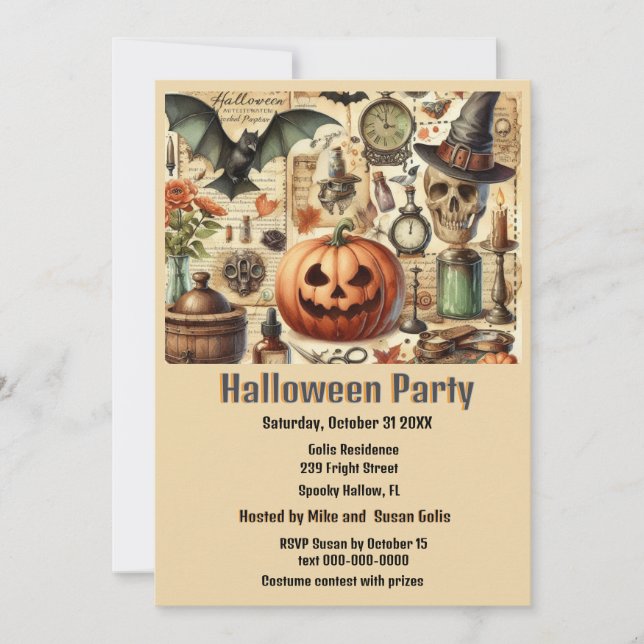 Invitation Soirée Halloween gothique vintage  (Devant)