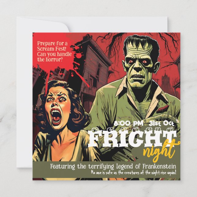 Invitation Soirée Halloween Horreur Rétro Frankenstein Vintag (Devant)