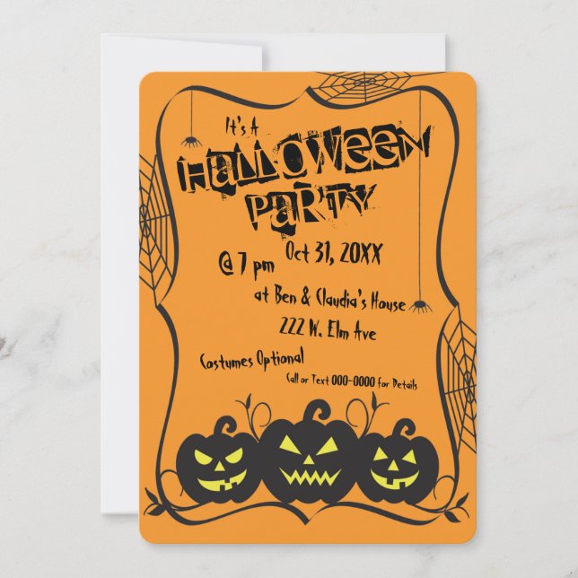 Invitation Soirée Halloween Jack O' Lanterns & Araignées (Devant)