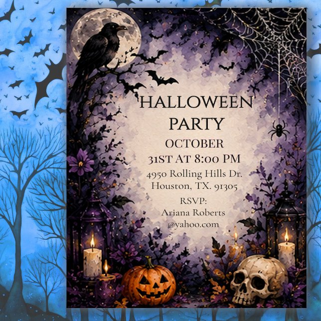 Invitation Soirée Halloween Midnight Raven  (Créateur téléchargé)
