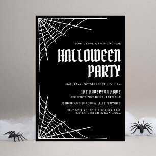Invitation Soirée Halloween Moderne Toile d'Araignée Noire