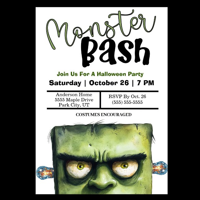 Invitation Soirée Halloween Monster Bash (Monster Bash Halloween Party Invitation For Children.)