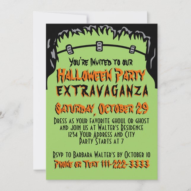 Invitation Soirée Halloween Nuit Squelettique Friandise ou Fa (Devant)