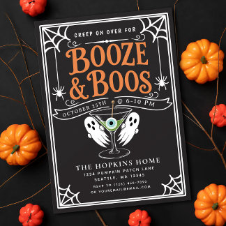 Invitation Soirée Halloween pour adultes avec fantôme, boisso