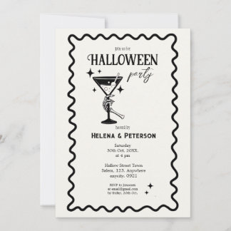 Invitation Soirée Halloween rétro en noir et blanc