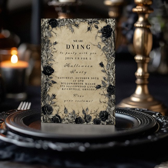 Invitation Soirée Halloween Rose Noire Gothique (Créateur téléchargé)