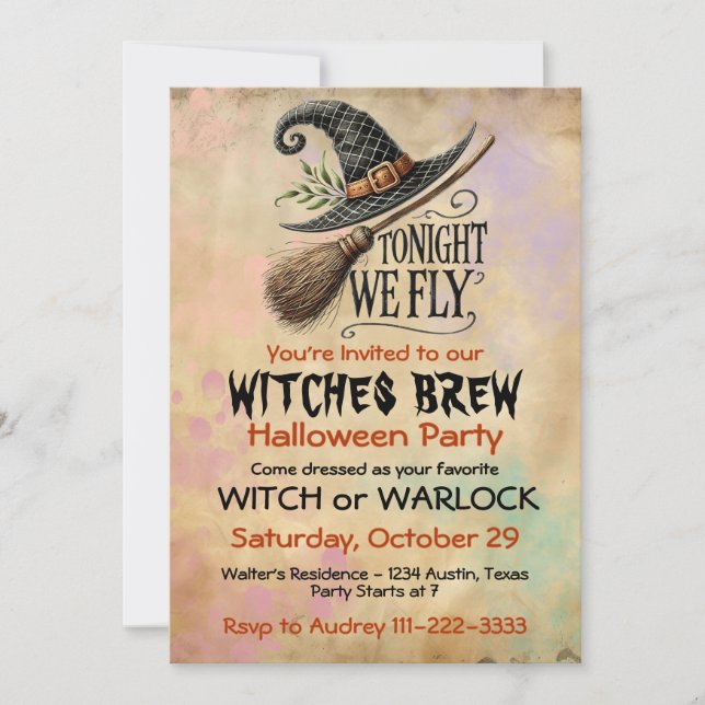 Invitation Soirée Halloween Sorcière ou Sorcier Spooky Boo (Devant)