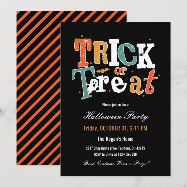 Invitation Soirée Halloween Trick or Treat  (Devant / Derrière)