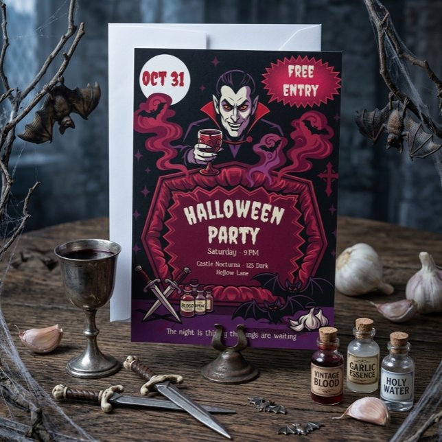 Invitation Soirée Halloween Vampire Vintage (Créateur téléchargé)