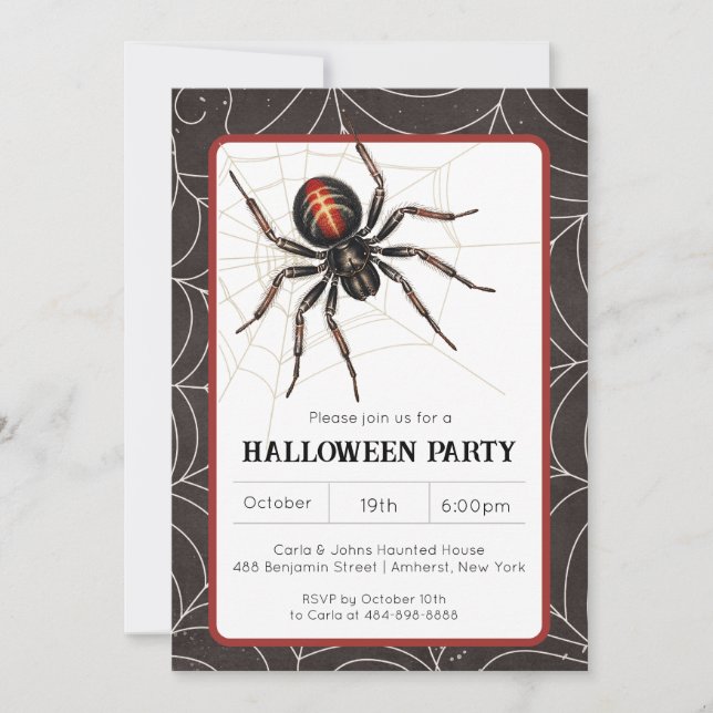 Invitation Soirée Halloween Veuve Noire Araignée (Devant)