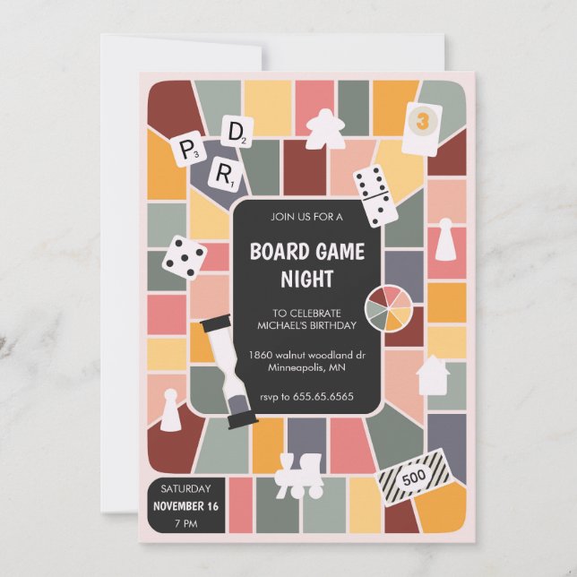 Invitation Soirée jeux de société rétro (Devant)