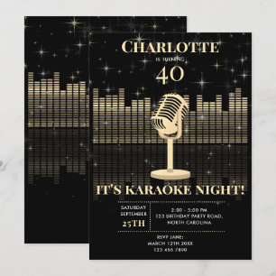Invitation Soirée Karaoke Black Gold Chanson Fête d'anniversa