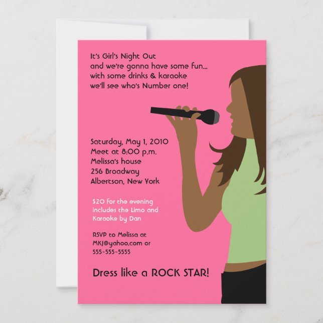 Invitation SOIRÉE KARAOKE Filles en sortie Soirée d'anniversa (Devant)