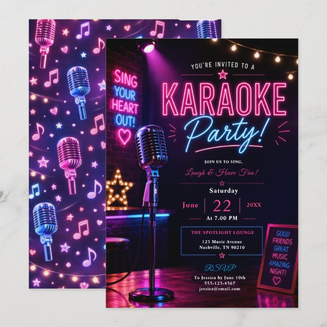 Invitation    Soirée Karaoke Neon (Devant / Derrière)