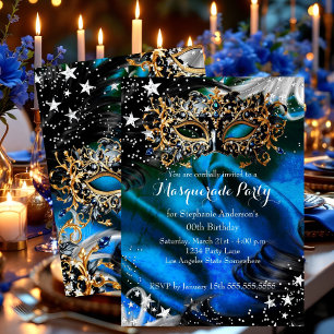 Invitation Soirée Magique Bal Masqué Blue Sparkle