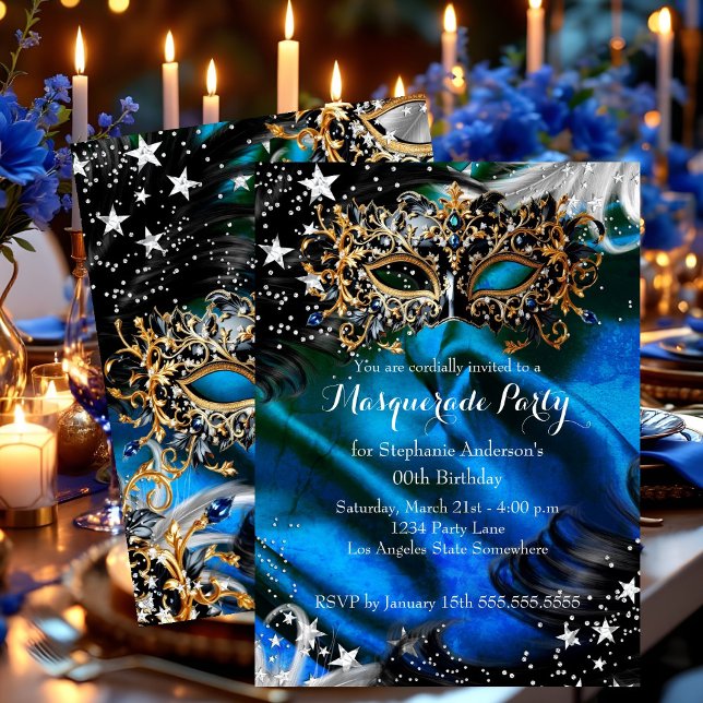 Invitation Soirée Magique Bal Masqué Blue Sparkle (Créateur téléchargé)
