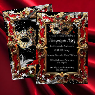Invitation Soirée Magique de Mascarade Rouge Halloween