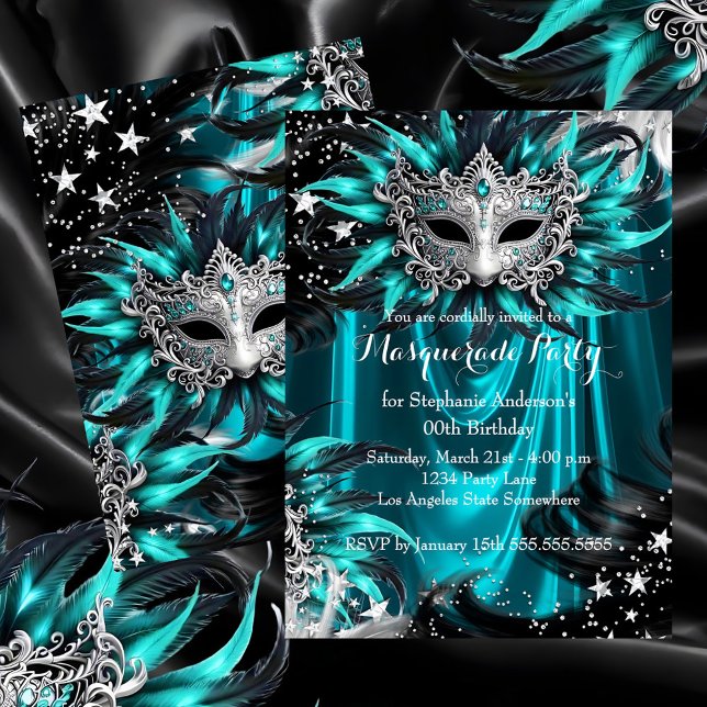 Invitation Soirée magique de masquerade à paillettes argentée (Créateur téléchargé)