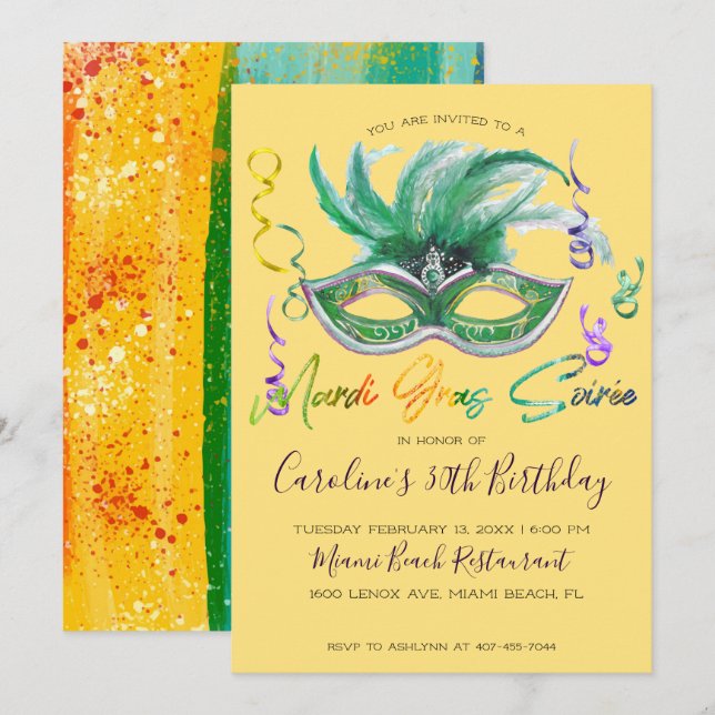 Invitation Soirée Mardi Gras | 30e Anniversaire (Devant / Derrière)