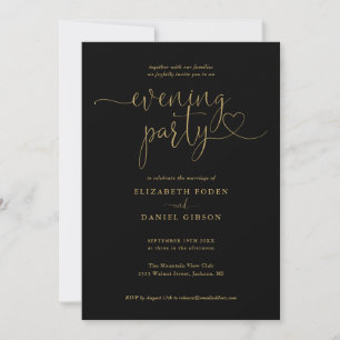 Invitation Soirée Mariage Black And Gold Script