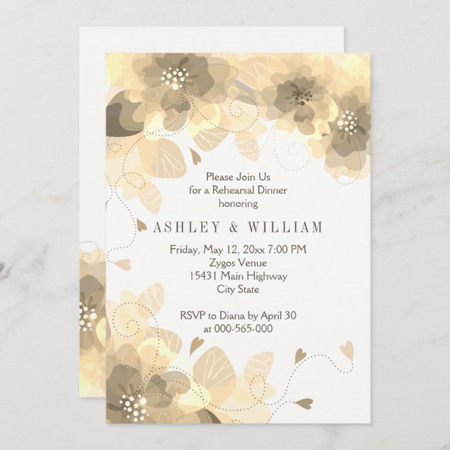 Invitation Soirée mariage de automne de répétition de fleurs  (Devant / Derrière)