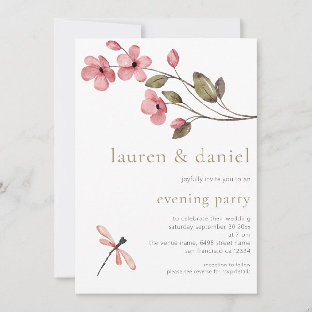 Invitation Soirée Mariage du Code QR de Blossom Elegant (Devant)