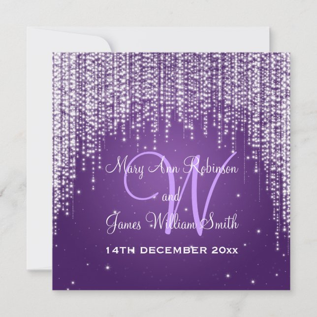 Invitation Soirée Mariage Élégante Éblouissant Violet (Devant)