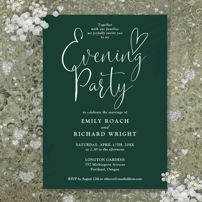 Invitation Soirée Mariage Emerald Green Script (Emerald Green Script Wedding Evening Party Invitation)