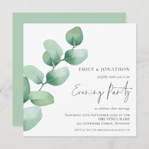 Invitation Soirée Mariage Eucalyptus Watercolor moderne