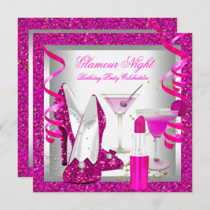 Invitation Soirée Martini parties scintillant Chaud Rose Glam
