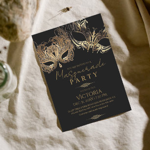 Invitation Soirée mascarade or Elégante Anniversaire