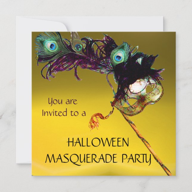 Invitation SOIRÉE MASQUÉE D'HALLOWEEN Jaune Orange bleu (Devant)