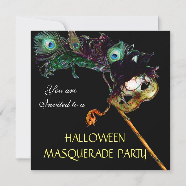 Invitation SOIRÉE MASQUÉE D'HALLOWEEN,Noir jaune bleu (Devant)