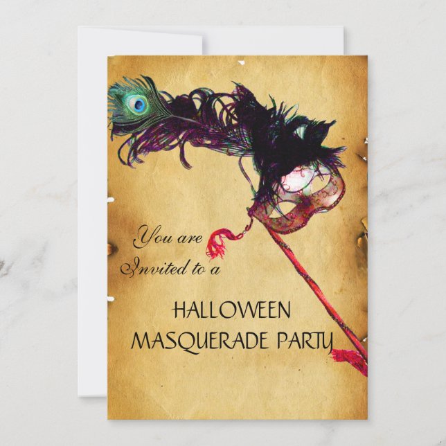 Invitation SOIRÉE MASQUÉE D'HALLOWEEN, sceau de cire parchemi (Devant)