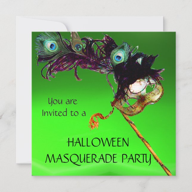 Invitation SOIRÉE MASQUÉE D'HALLOWEEN, Vert Orange (Devant)