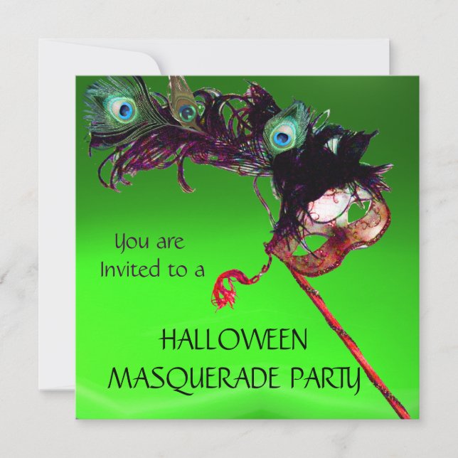 Invitation SOIRÉE MASQUÉE D'HALLOWEEN, Vert rouge (Devant)