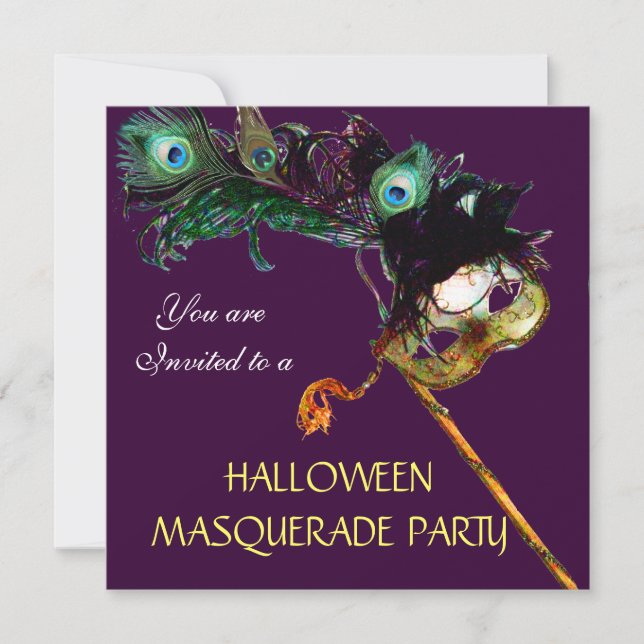 Invitation SOIRÉE MASQUÉE D'HALLOWEEN Violet noir bleu blanc (Devant)
