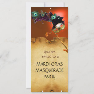 Invitation SOIRÉE MASQUÉE DU MARDI GRAS, bleu orange