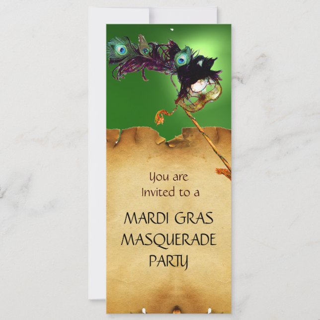 Invitation SOIRÉE MASQUÉE DU MARDI GRAS, Vert jaune (Devant)
