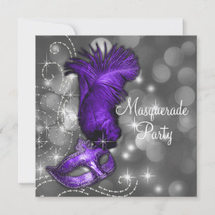 Invitation Soirée Masquée Élégante Noire et Violette