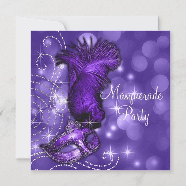 Invitation Soirée Masquée Élégante Noire et Violette (Devant)