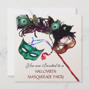 Invitation SOIRÉE MASQUÉE HALLOWEEN, Métallic Or Noir